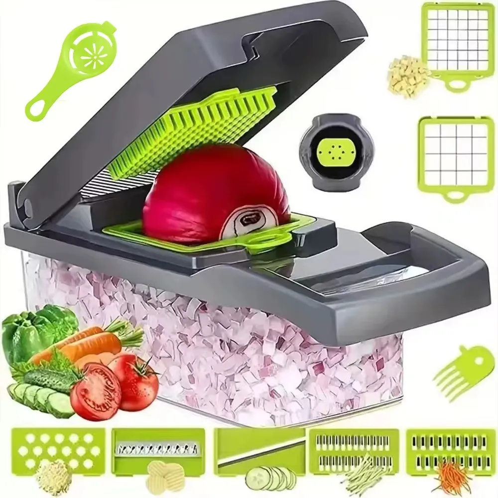 Coupe-Légumes 16 en 1 avec Bac – Mandoline Multifonction Coupe-Légumes 16 en 1 avec Bac – Mandoline Multifonction