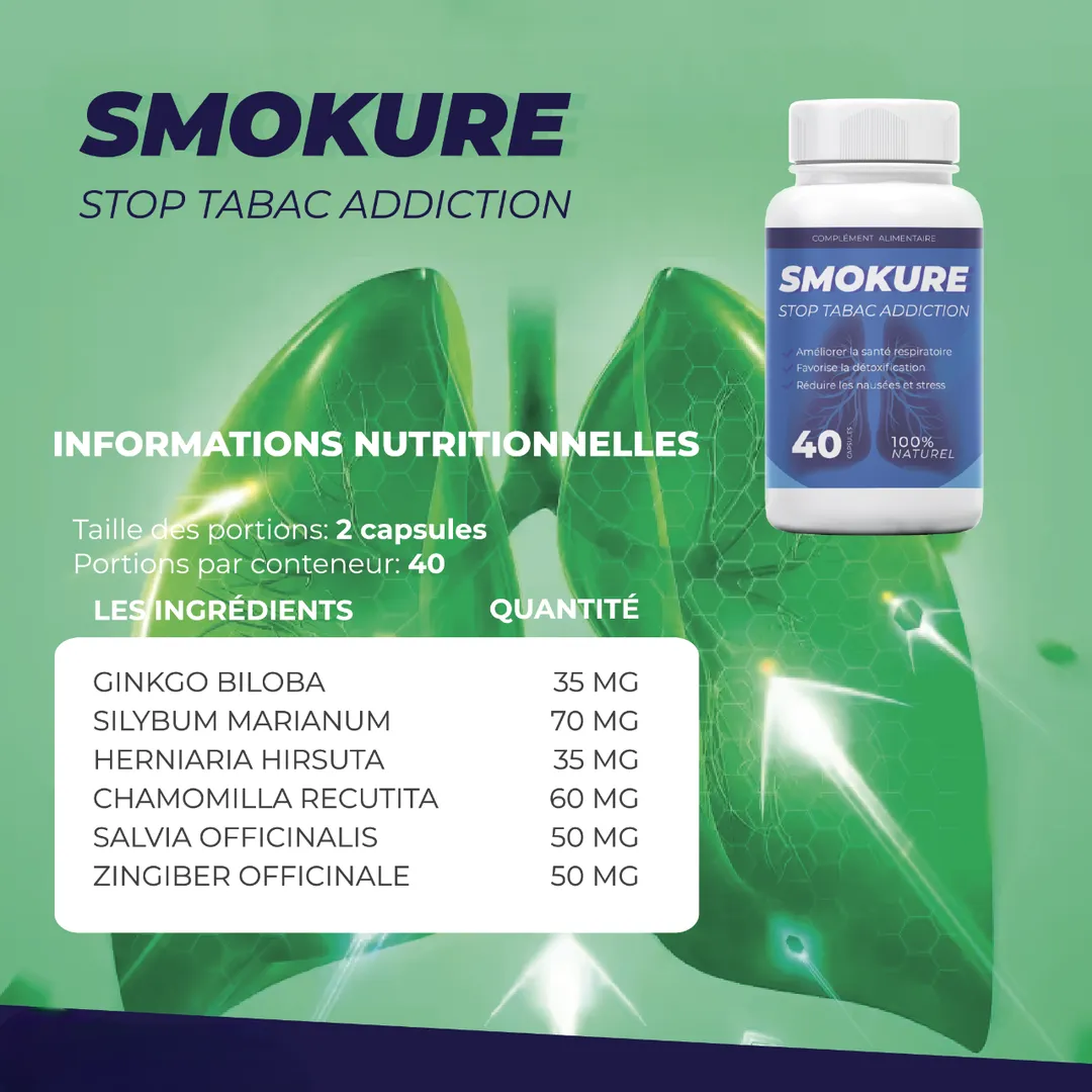 SMOKURE – Complément Alimentaire Naturel pour Accompagner l’Arrêt du Tabac - Image 1 SMOKURE – Complément Alimentaire Naturel pour Accompagner l’Arrêt du Tabac